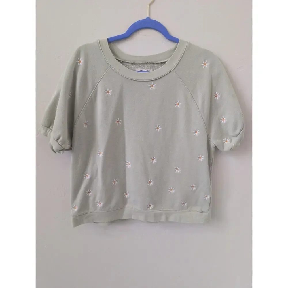 Madewell Daisy Embroidered Short-Sleeve Sweatshirt size M